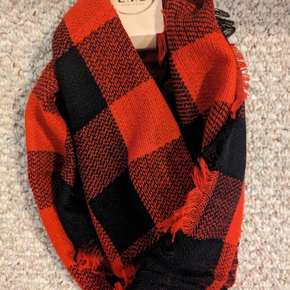 Red and black buffalo check infinity scarf